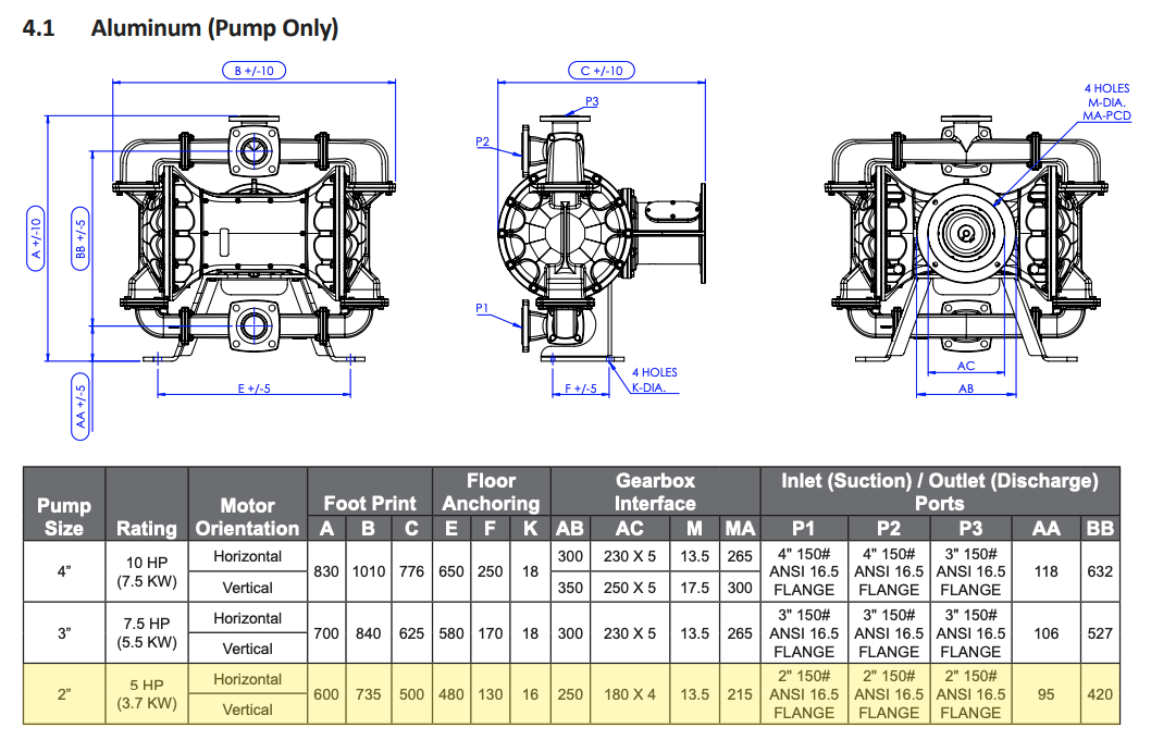 Aluminum 2 inch EODD Pump Drawing