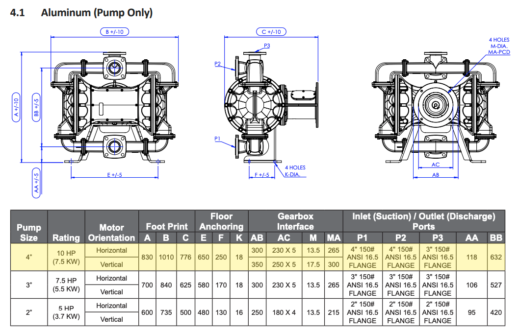 Aluminum 4inch EODD Pump Drawing